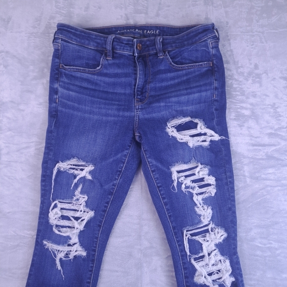 American Eagle Outfitters Blue Distressed Skinny Jeans - Picture 2 of 16